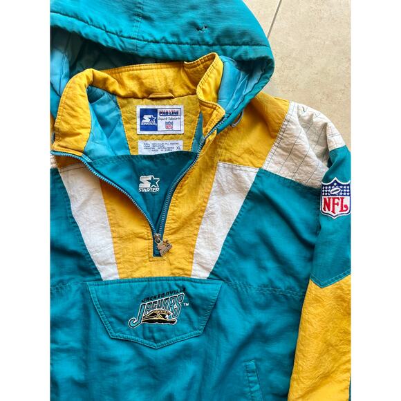 Jacksonville Jaguars RARE Banned logo 90s STARTER Color Block jacket XL NFL vtg - Picture 1 of 8